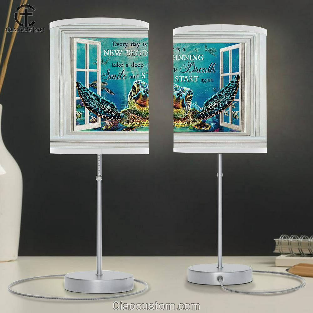 Blue Turtle Every Day Is A New Beginning Lamp Art Table Lamp - Christian Lamp Art - Religious Art