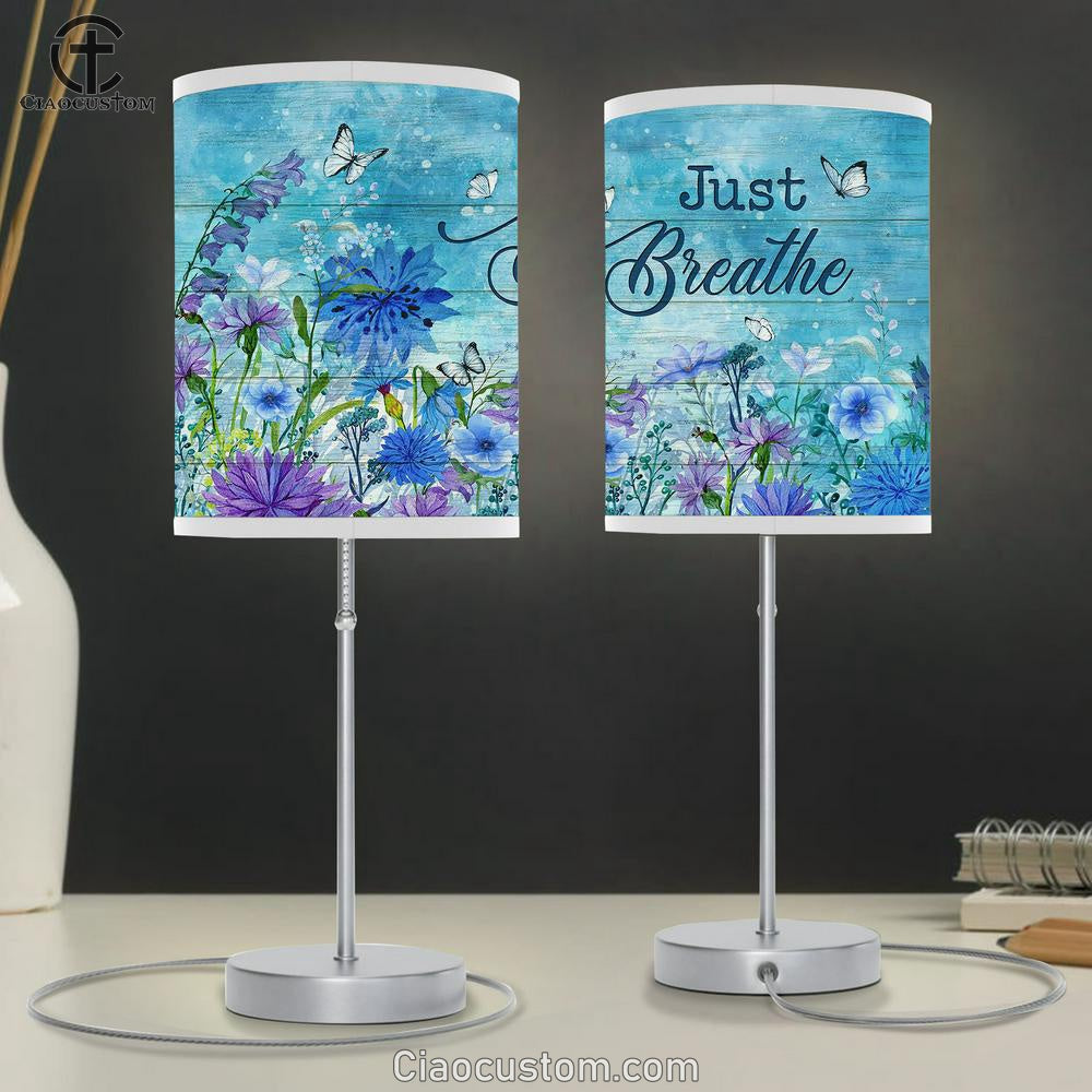 Blue flower garden Just breathe Table Lamp For Bedroom - Bible Verse Table Lamp - Religious Room Decor