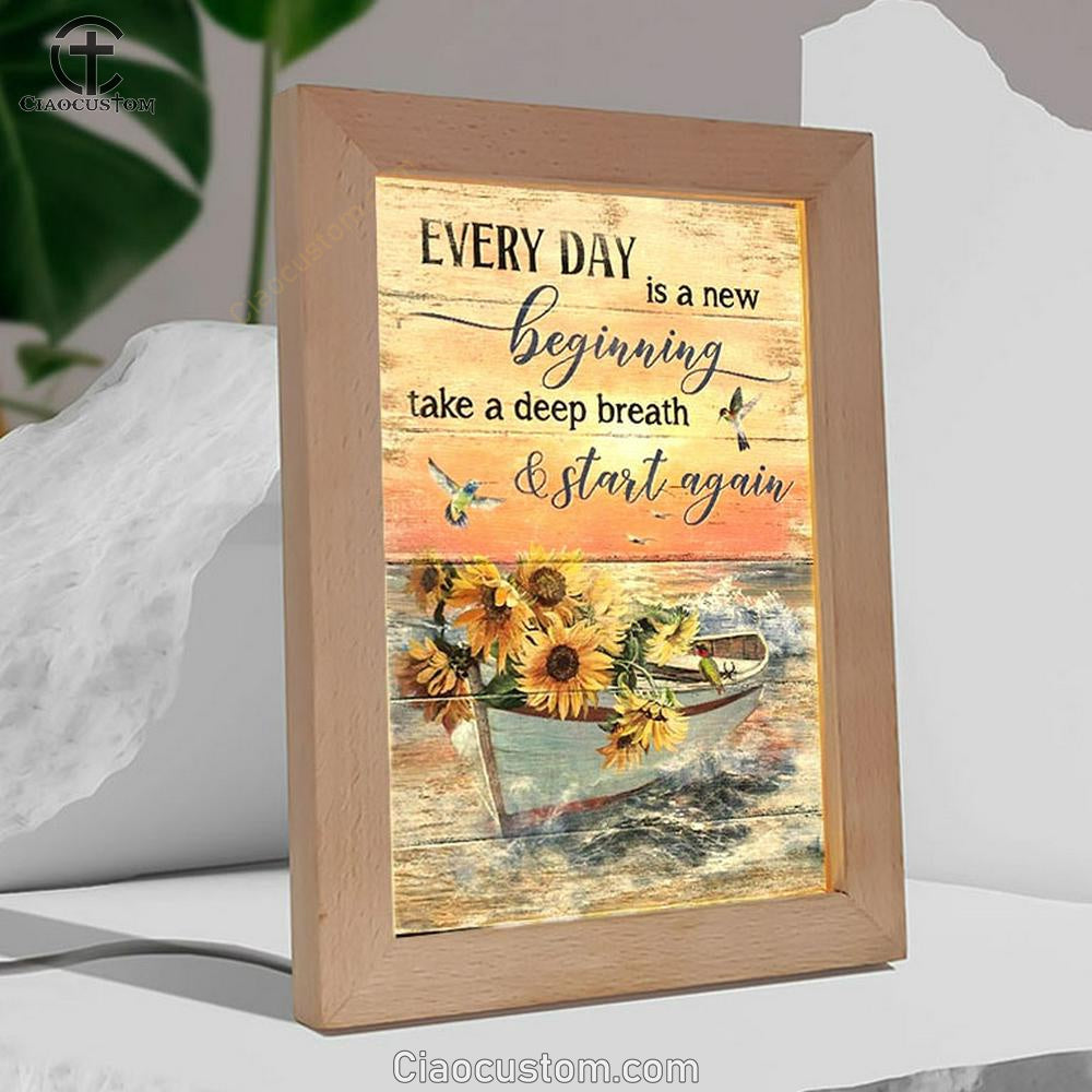 Boat And Sunflower Pretty Sunset Every Day Is A New Beginning Frame Lamp