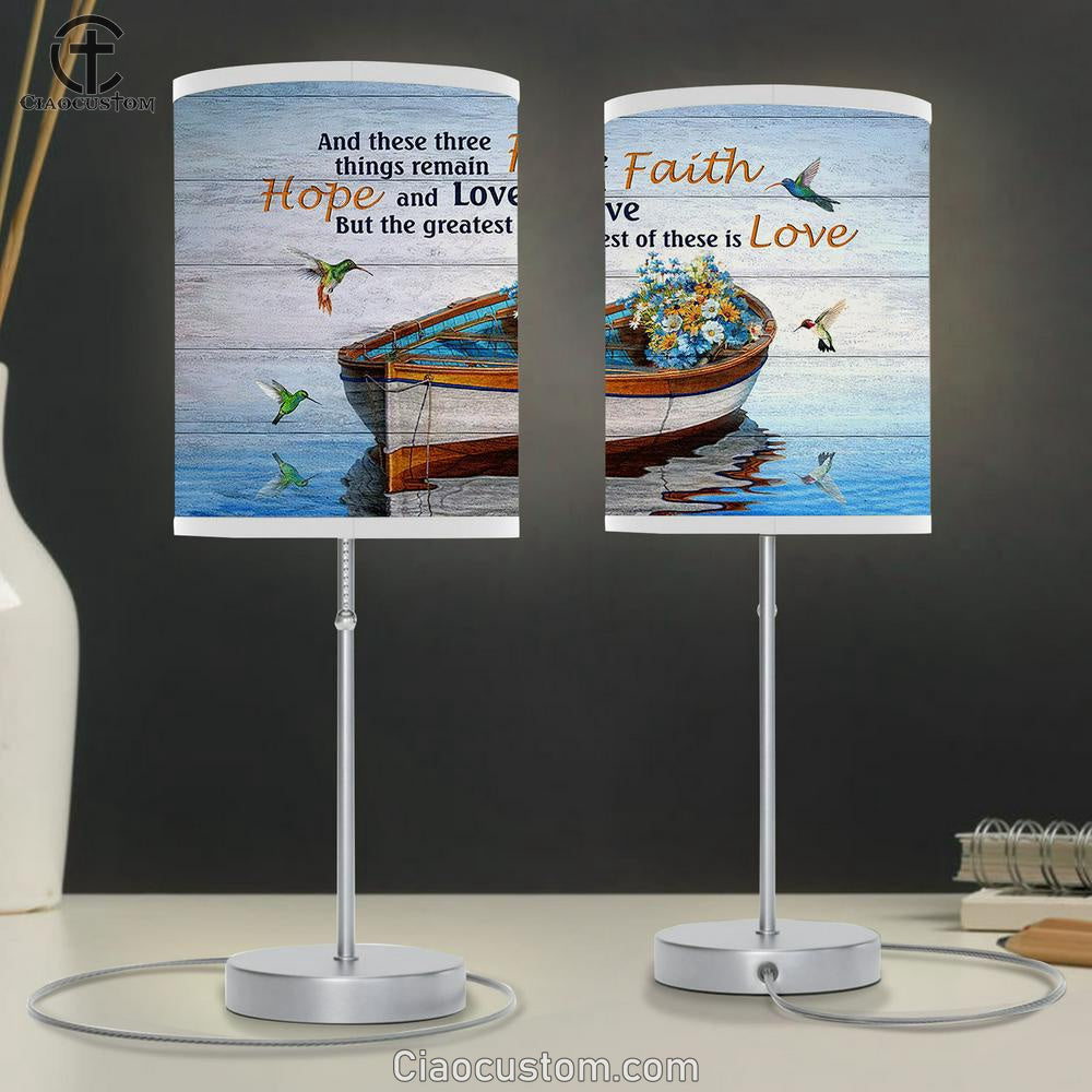 Boat On River Hummingbird The Greatest Of These Is Love Lamp Art Table Lamp - Christian Lamp Art - Religious Art