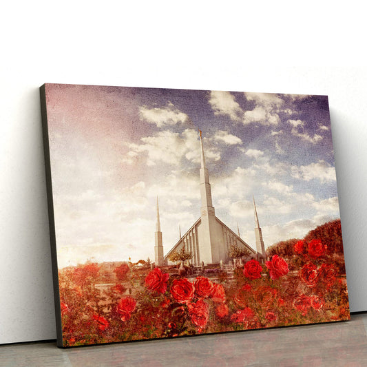 Boise Temple Red Roses Canvas Wall Art - Jesus Christ Picture - Canvas Christian Wall Art