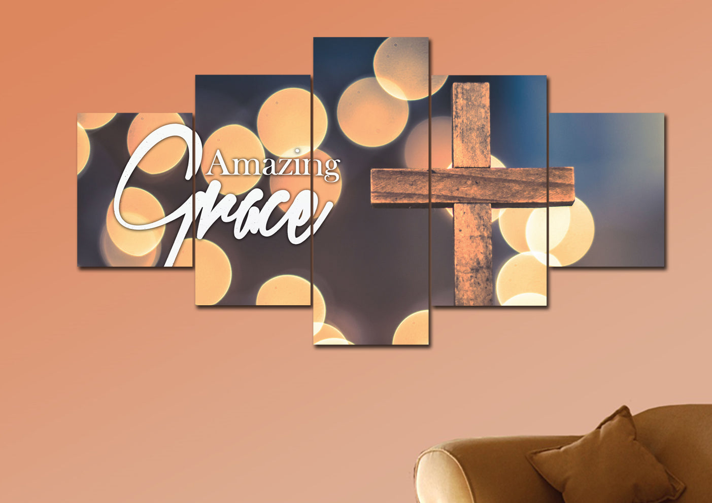 Bokeh & Cross Amazing Grace Wall Art & Decor - Christian Canvas Wall Art