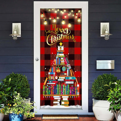 Book Christmas Tree Door Cover - Merry Christmas - Front Door Christmas Cover