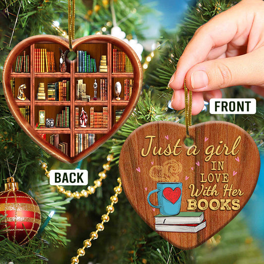 Book Heart Book Shelf Girls Love Books Heart Ornament - Christmas Ornament - Ciaocustom