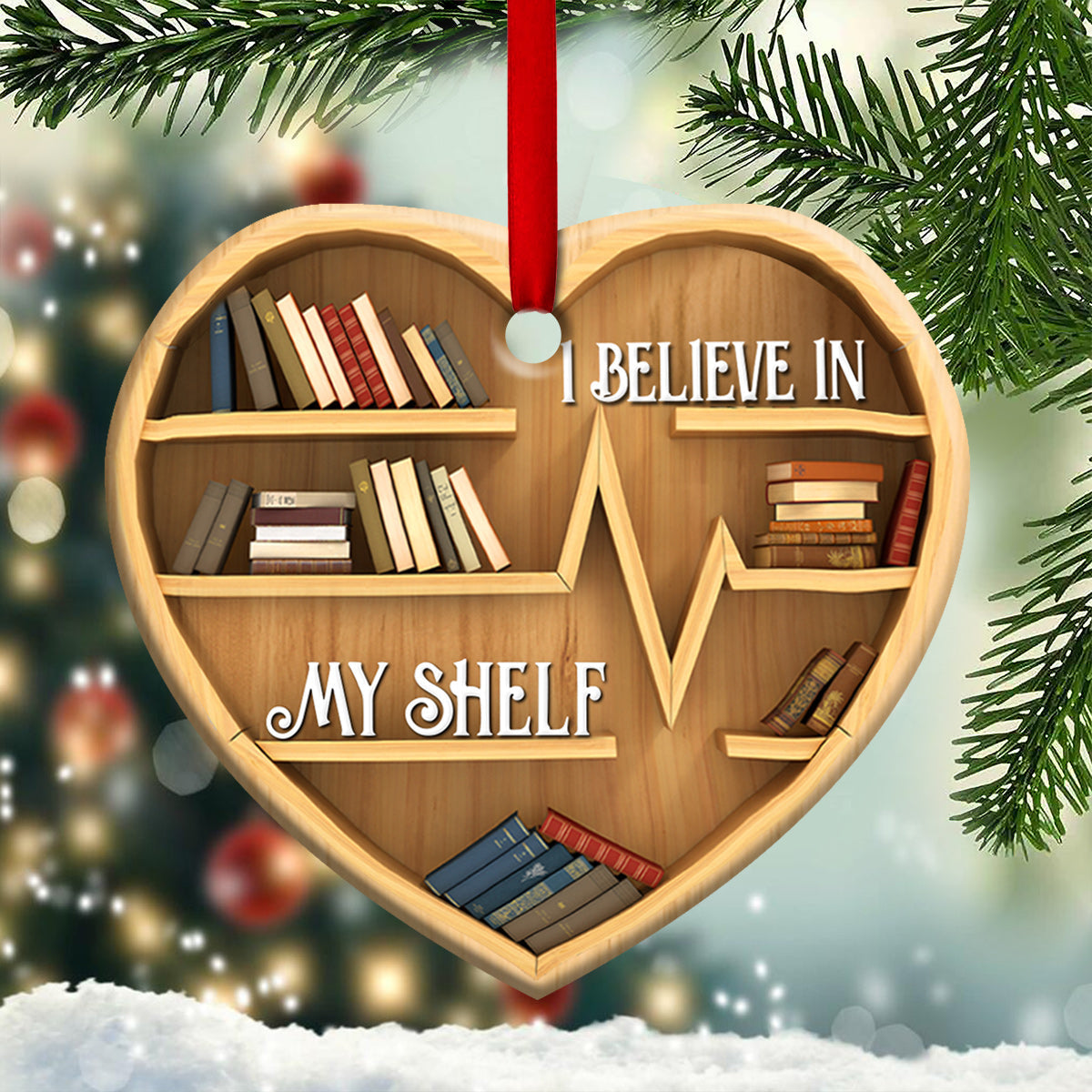 Book I Believe In My Shelf Heart Ceramic Ornament - Christmas Ornament - Christmas Gift