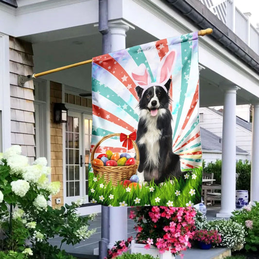 Border Collie Easter American House Flag - Happy Easter Garden Flag - Decorative Easter Flags