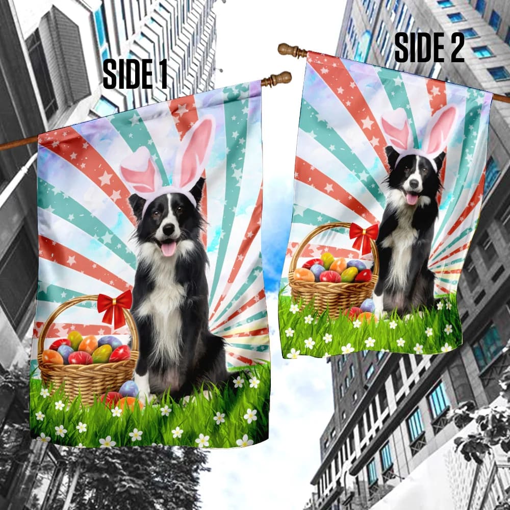 Border Collie Easter American House Flag - Happy Easter Garden Flag - Decorative Easter Flags