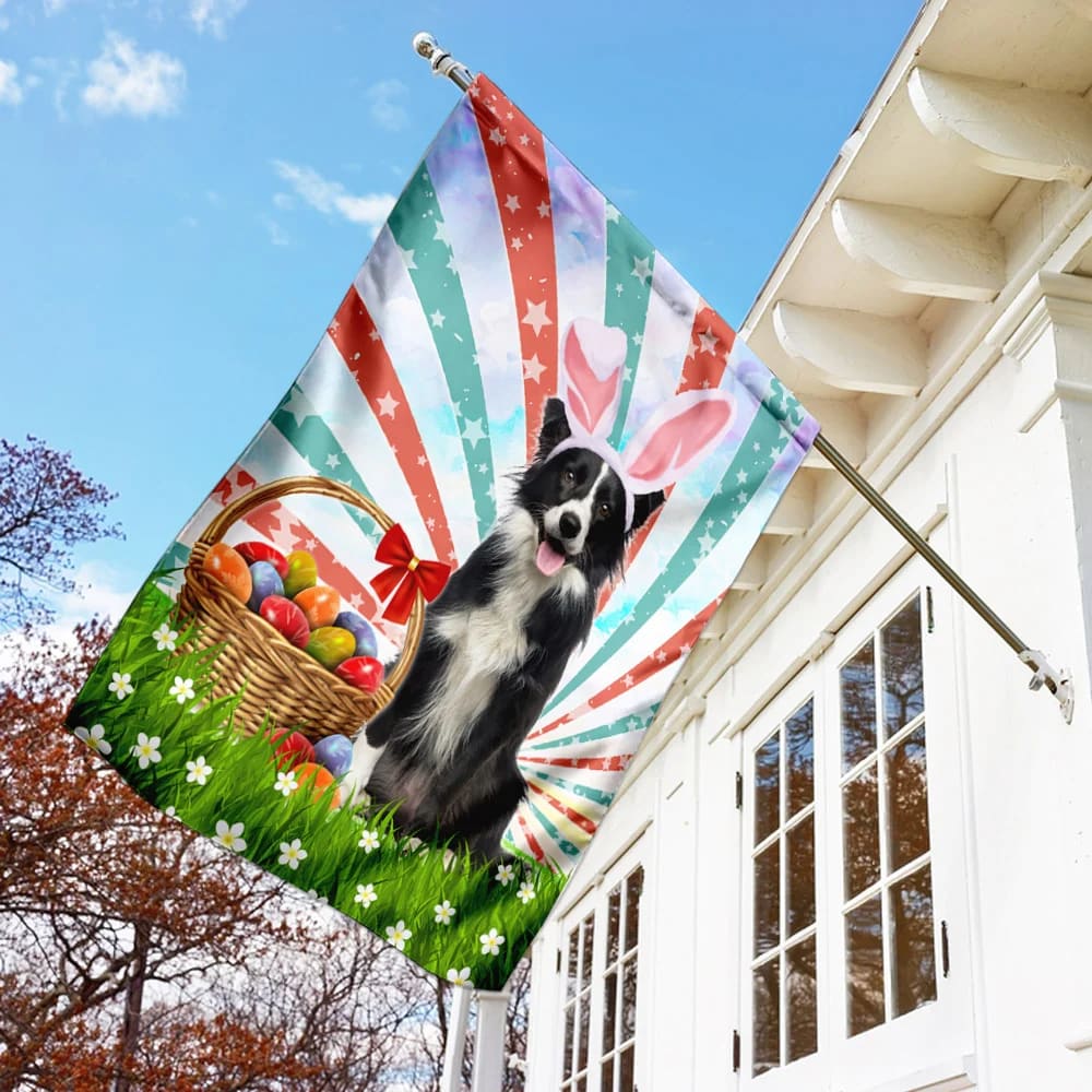 Border Collie Easter American House Flag - Happy Easter Garden Flag - Decorative Easter Flags