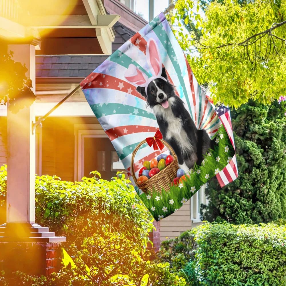 Border Collie Easter American House Flag - Happy Easter Garden Flag - Decorative Easter Flags