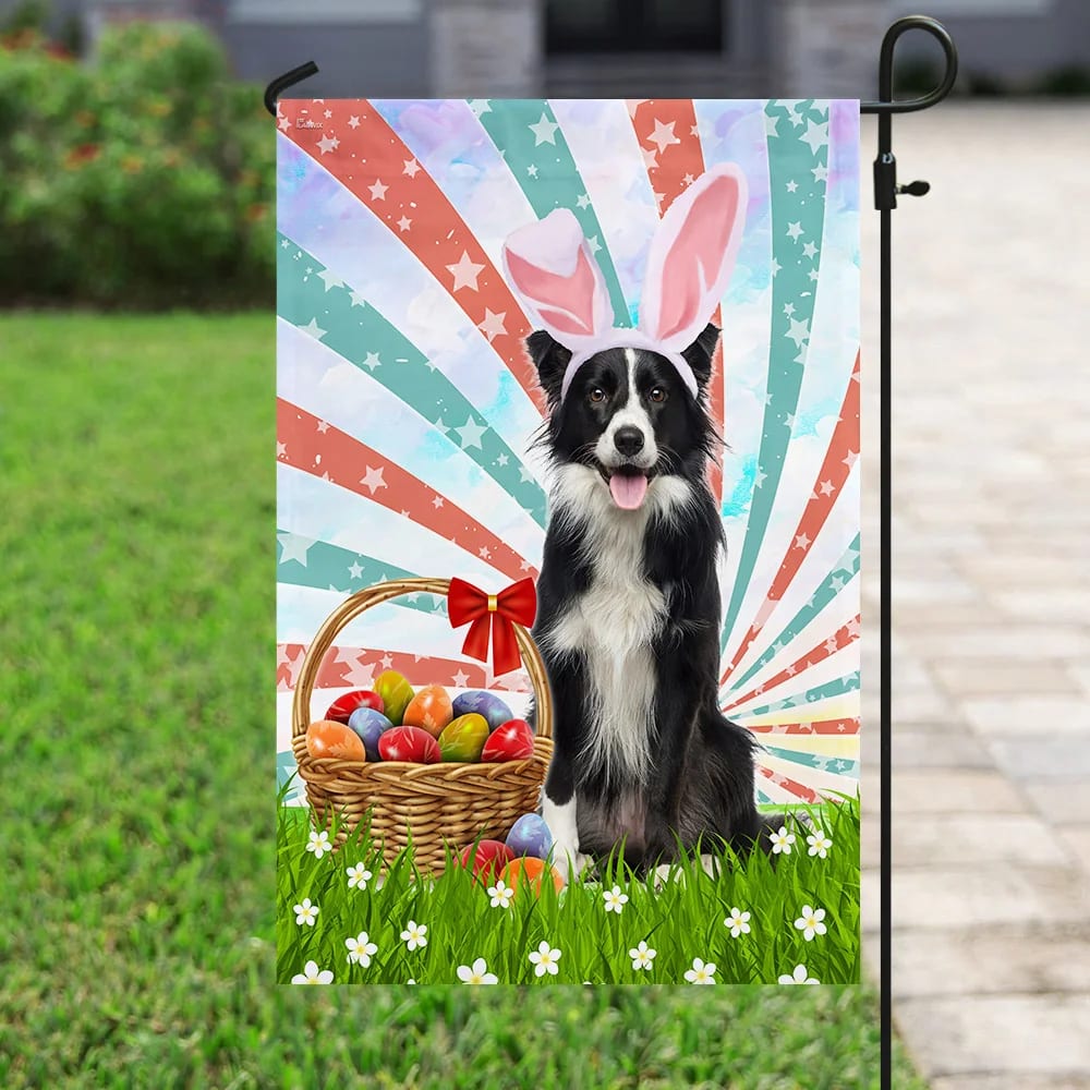 Border Collie Easter American House Flag - Happy Easter Garden Flag - Decorative Easter Flags