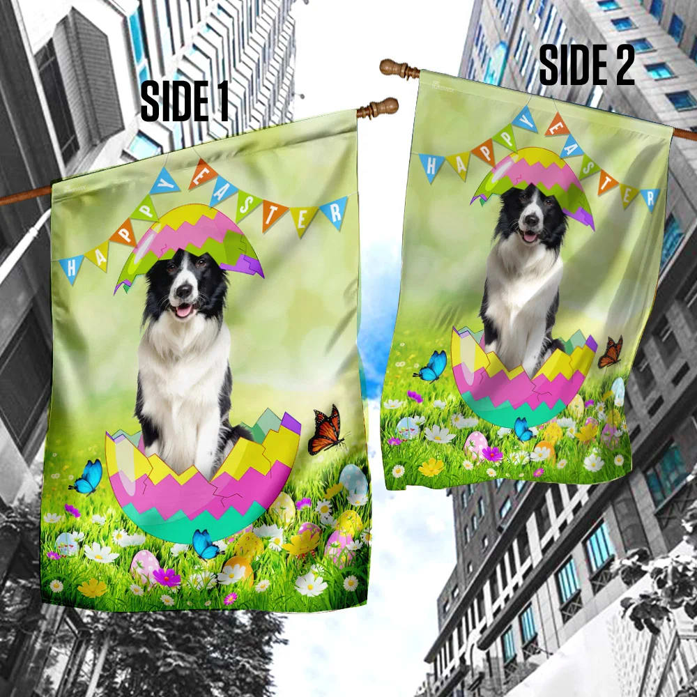 Border Collie Easter Day House Flag - Happy Easter Garden Flag - Decorative Easter Flags