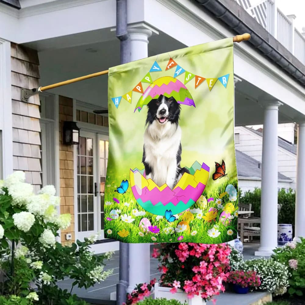 Border Collie Easter Day House Flag - Happy Easter Garden Flag - Decorative Easter Flags