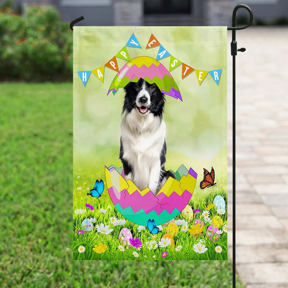 Border Collie Easter Day House Flag - Happy Easter Garden Flag - Decorative Easter Flags