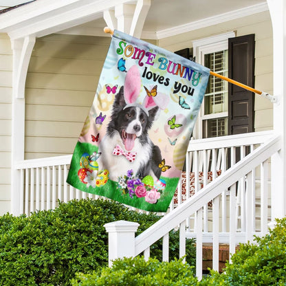 Border Collie Easter Some Bunny Loves You House Flag - Happy Easter Garden Flag - Decorative Easter Flags