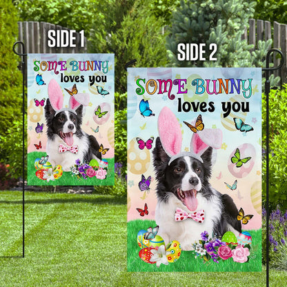 Border Collie Easter Some Bunny Loves You House Flag - Happy Easter Garden Flag - Decorative Easter Flags