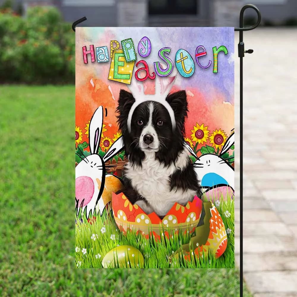 Border Collie Happy Easter House Flag - Easter Garden Flag - Easter Outdoor Decor