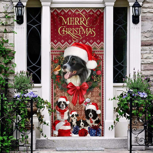 Border Collie with Christmas Begins Door Cover - Front Door Christmas Cover - Christmas Outdoor Decoration