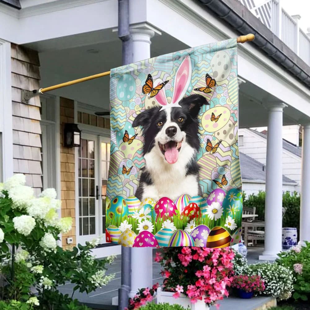 Border Collies Happy Easter House Flag - Easter Garden Flag - Easter Outdoor Decor