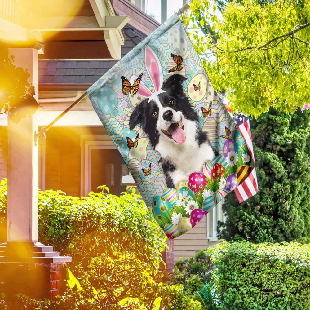 Border Collies Happy Easter House Flag - Easter Garden Flag - Easter Outdoor Decor