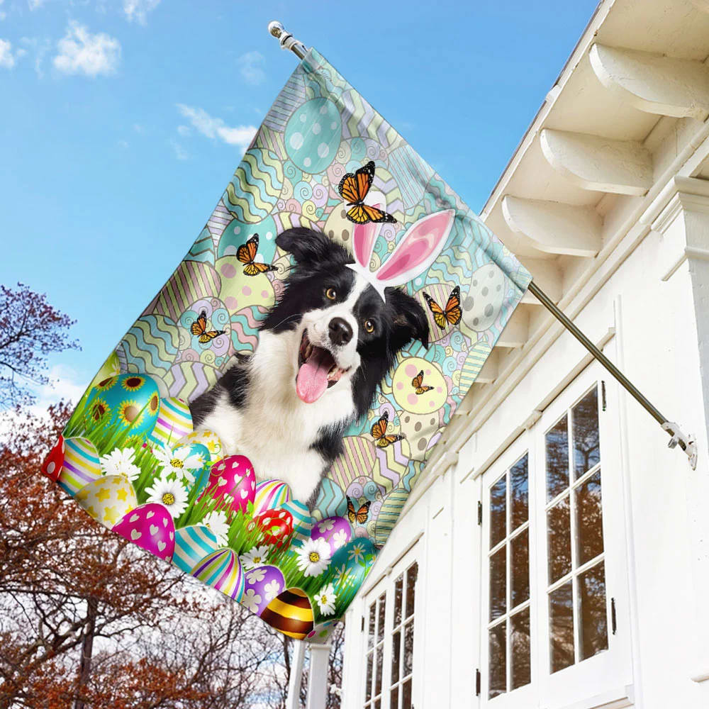 Border Collies Happy Easter House Flag - Easter Garden Flag - Easter Outdoor Decor