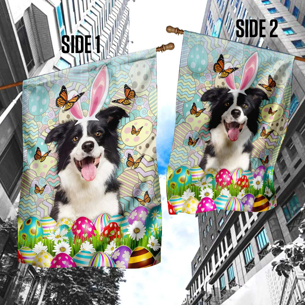 Border Collies Happy Easter House Flag - Easter Garden Flag - Easter Outdoor Decor