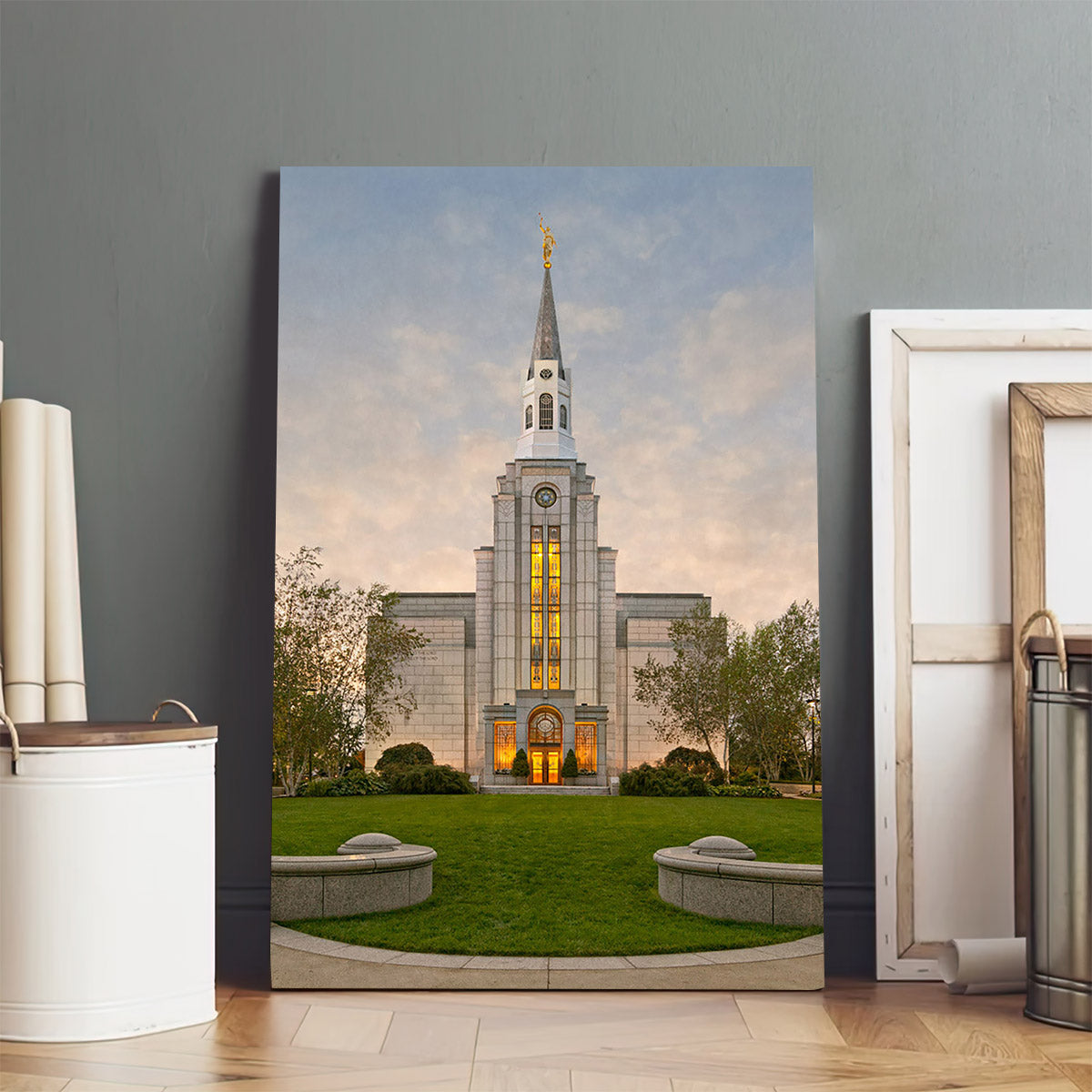 Boston Temple Window Sunset Canvas Pictures - Jesus Canvas Art - Christian Wall Art