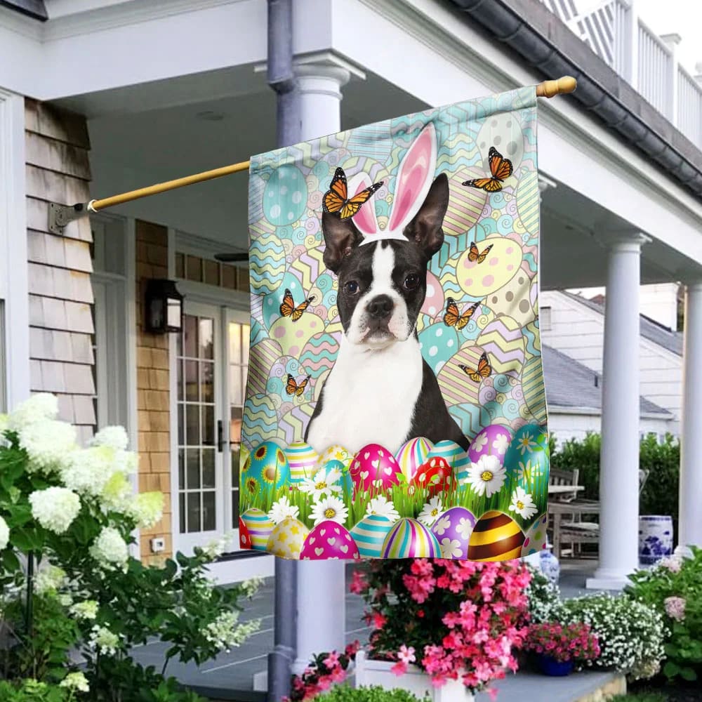 Boston Terrier Happy Easter House Flag - Easter Garden Flag - Easter Outdoor Decor