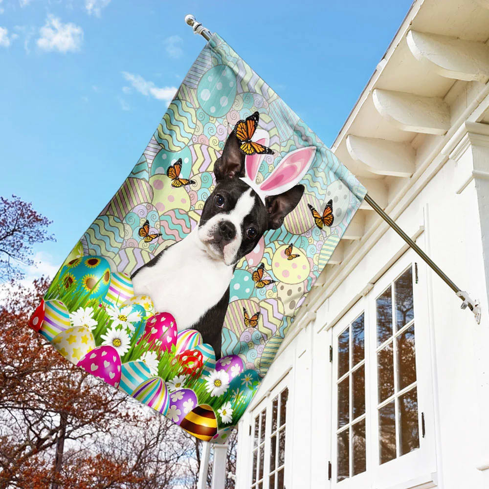 Boston Terrier Happy Easter House Flag - Easter Garden Flag - Easter Outdoor Decor