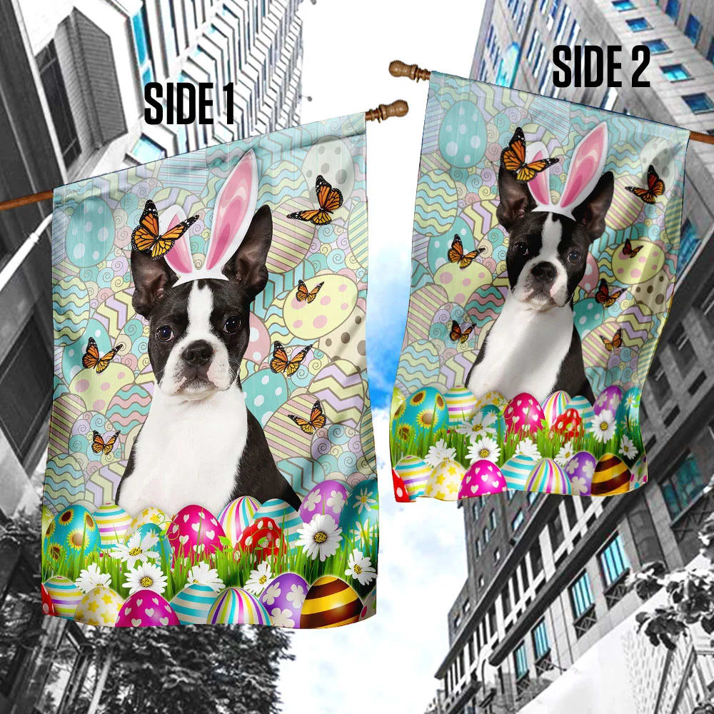 Boston Terrier Happy Easter House Flag - Easter Garden Flag - Easter Outdoor Decor