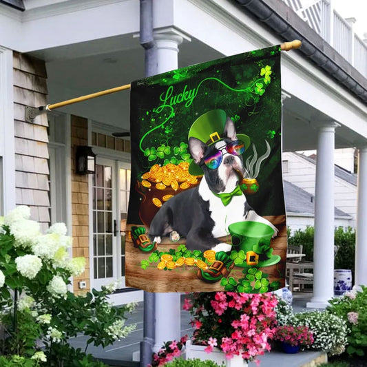 Boston Terrier House Flag - St Patrick's Day Garden Flag - Outdoor St Patrick's Day Decor