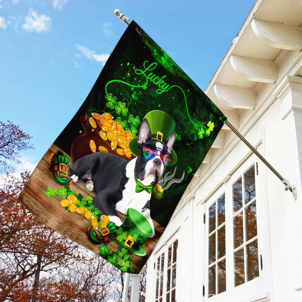 Boston Terrier House Flag - St Patrick's Day Garden Flag - Outdoor St Patrick's Day Decor