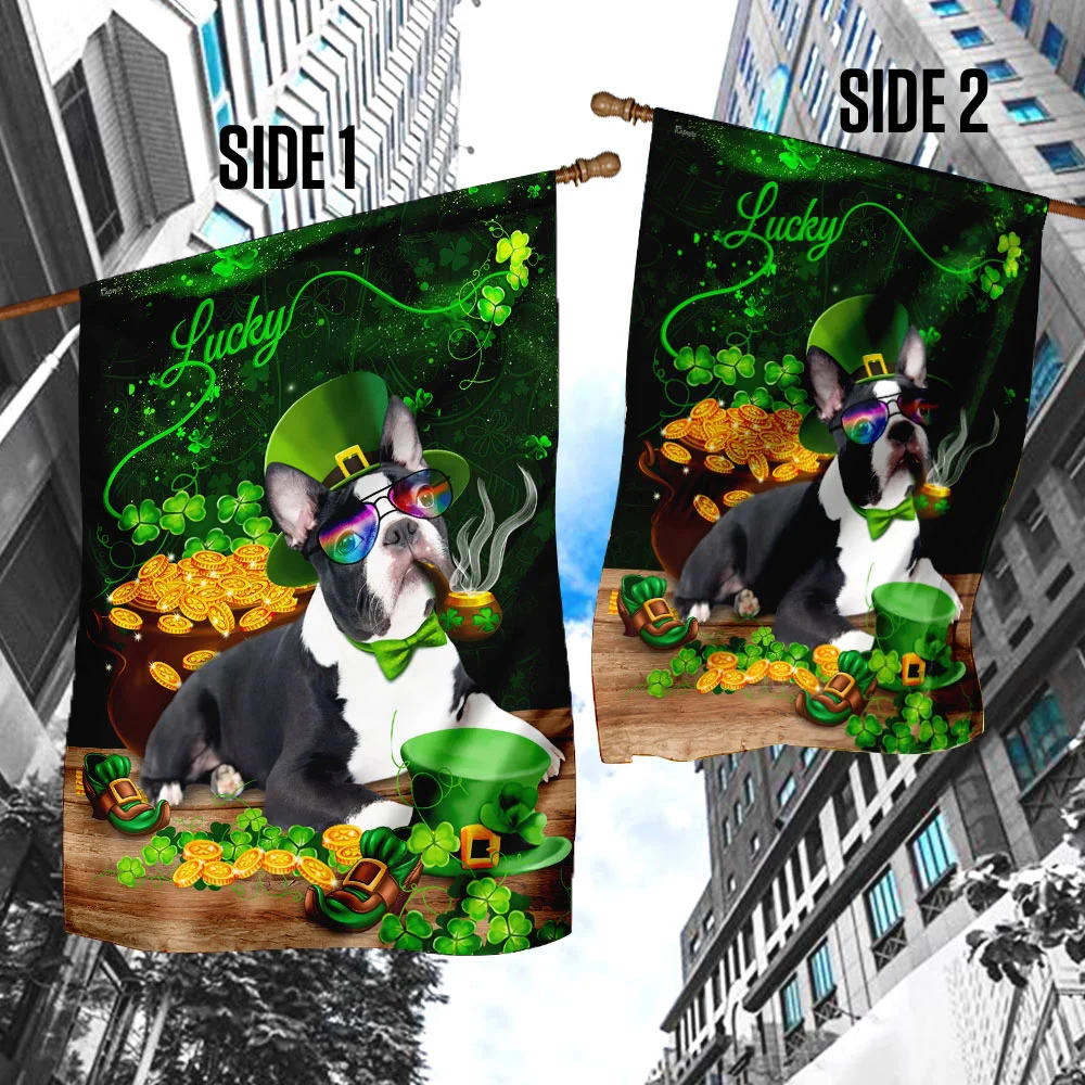 Boston Terrier House Flag - St Patrick's Day Garden Flag - Outdoor St Patrick's Day Decor