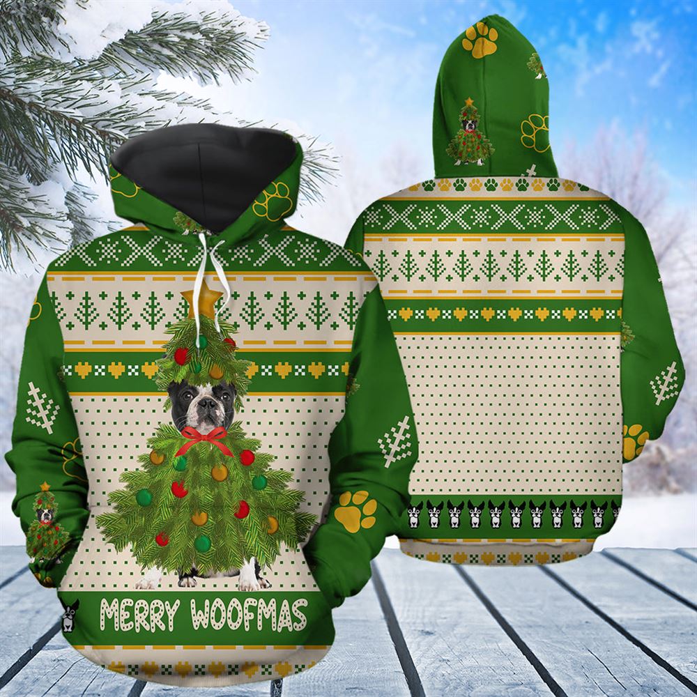 Boston Terrier Merry Woofmas All Over Print 3D Hoodie For Men And Women, Best Gift For Dog lovers, Best Outfit Christmas