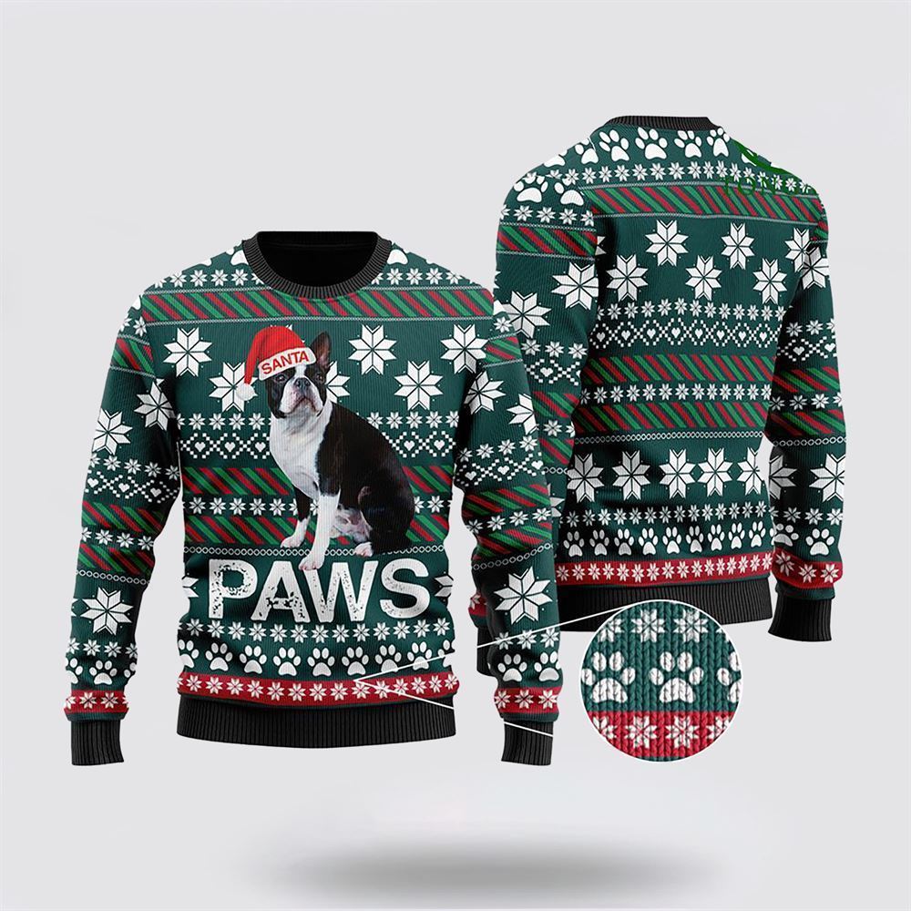 Boston Terrier Santa Printed Ugly Christmas Sweater For Men And Women, Gift For Christmas, Best Winter Christmas Outfit