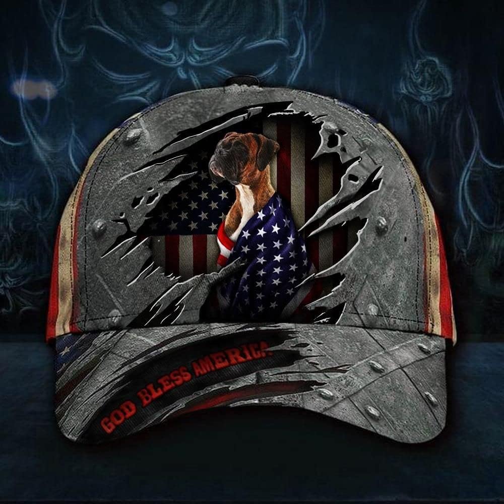 Boxer Dog God Bless America Flag Patriot All Over Print Baseball Cap - Christian Hats For Men Women
