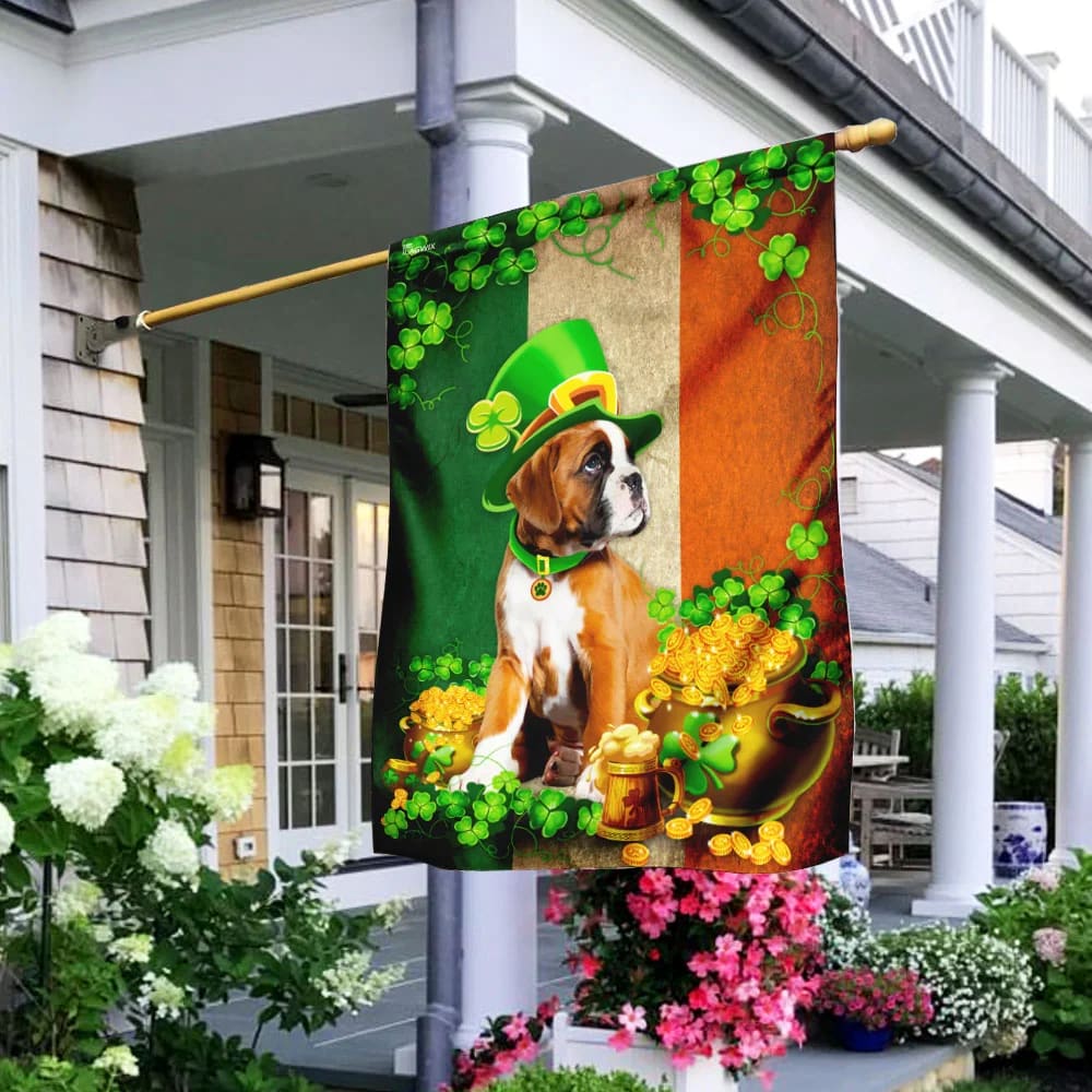 Boxer Irish House Flag - St Patrick's Day Garden Flag - Outdoor St Patrick's Day Decor