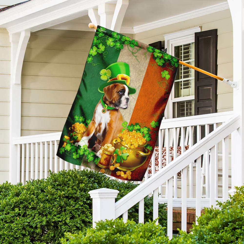 Boxer Irish House Flag - St Patrick's Day Garden Flag - Outdoor St Patrick's Day Decor