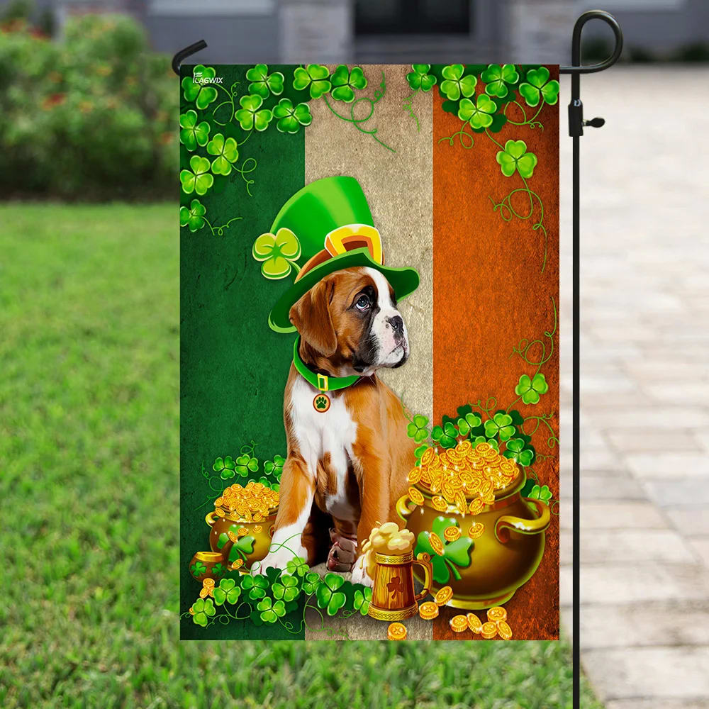 Boxer Irish House Flag - St Patrick's Day Garden Flag - Outdoor St Patrick's Day Decor