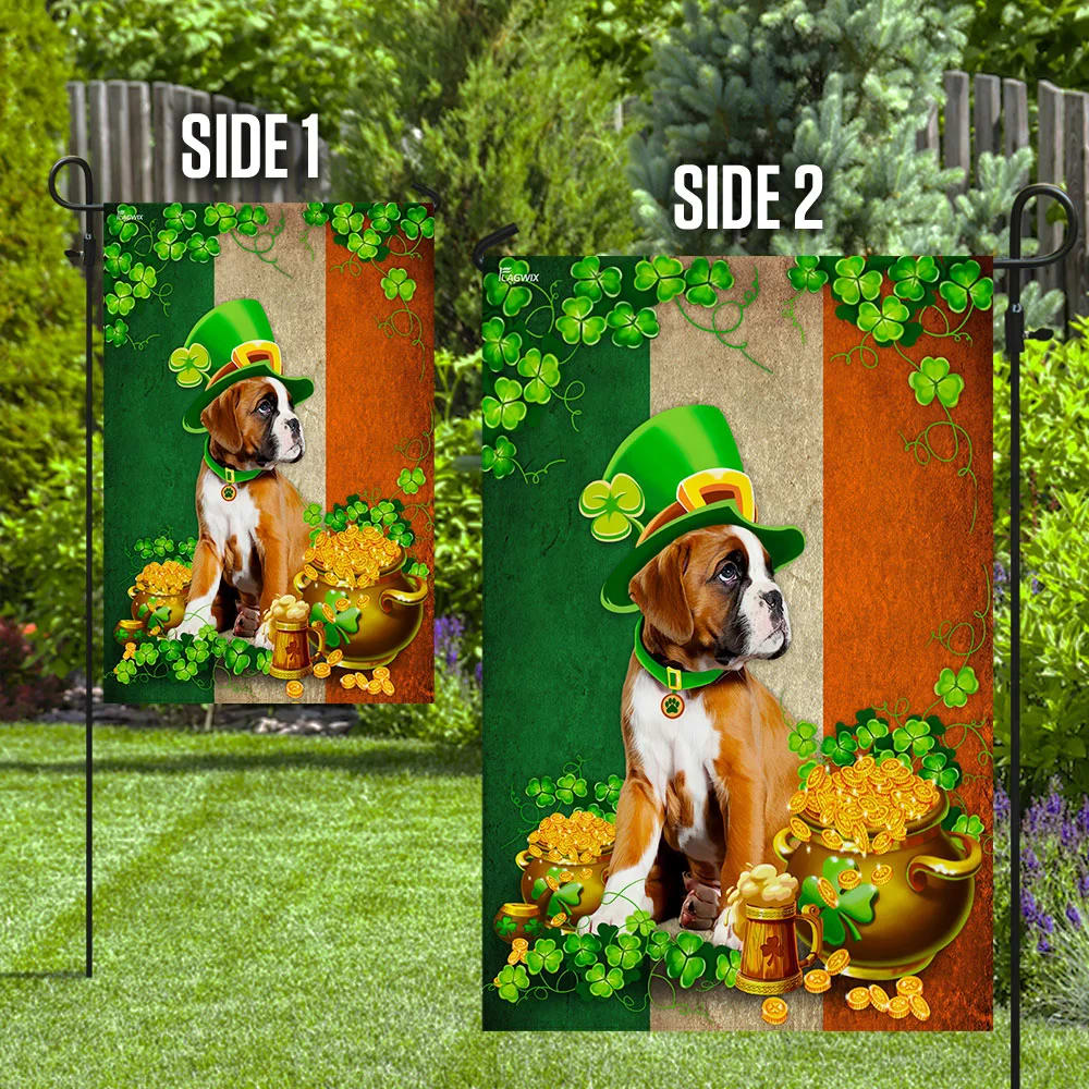 Boxer Irish House Flag - St Patrick's Day Garden Flag - Outdoor St Patrick's Day Decor