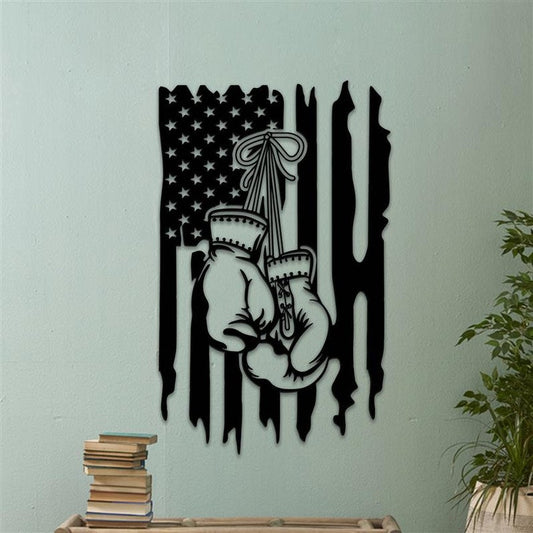 Boxing Metal Wall Art - Boxing Signs - Boxing Gloves And US Flag - Boxing Gloves Sign - Boxers Gift