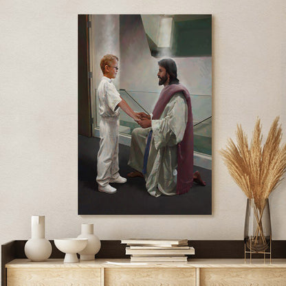 Boy At The Font Canvas Picture - Jesus Canvas Wall Art - Christian Wall Art