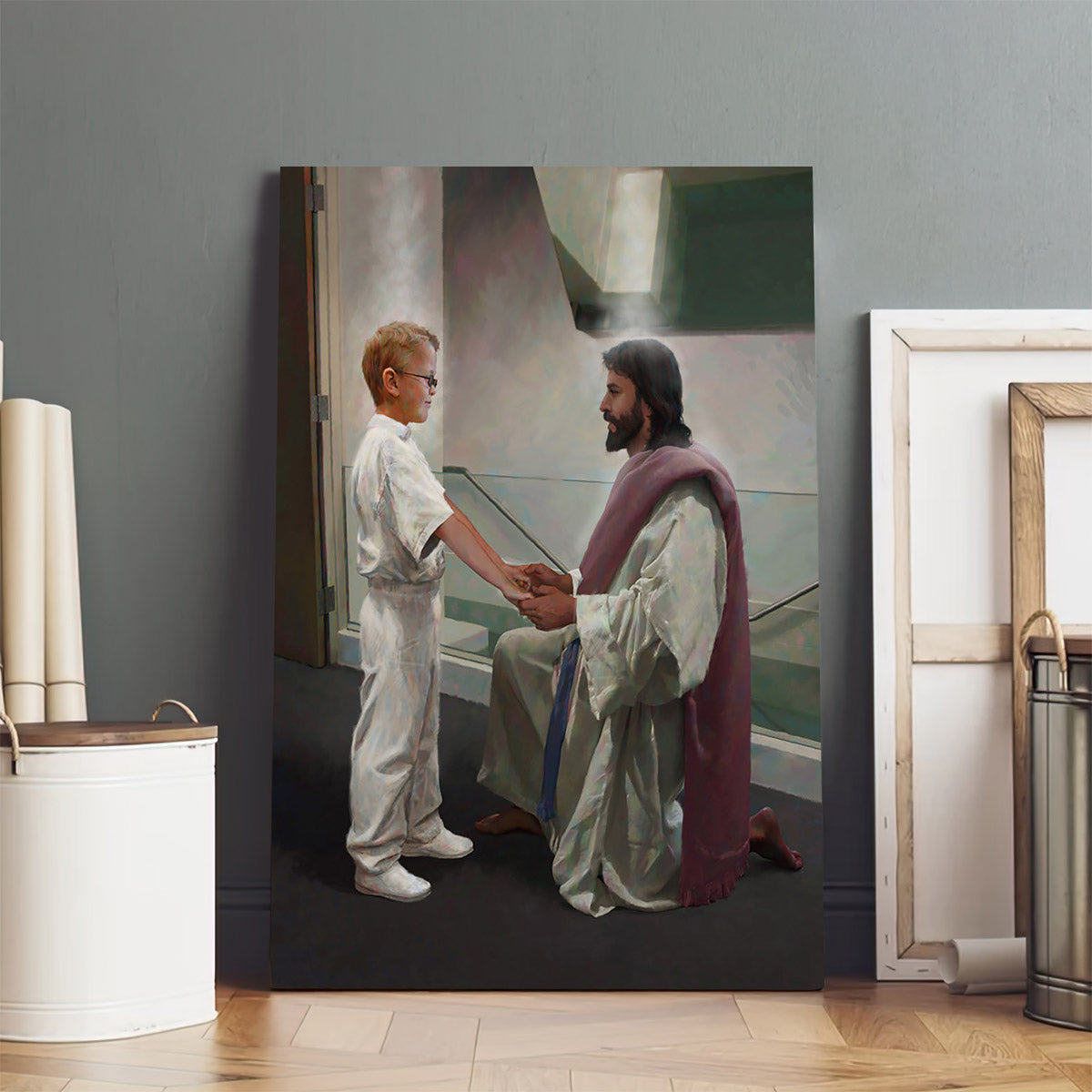 Boy At The Font Canvas Picture - Jesus Canvas Wall Art - Christian Wall Art