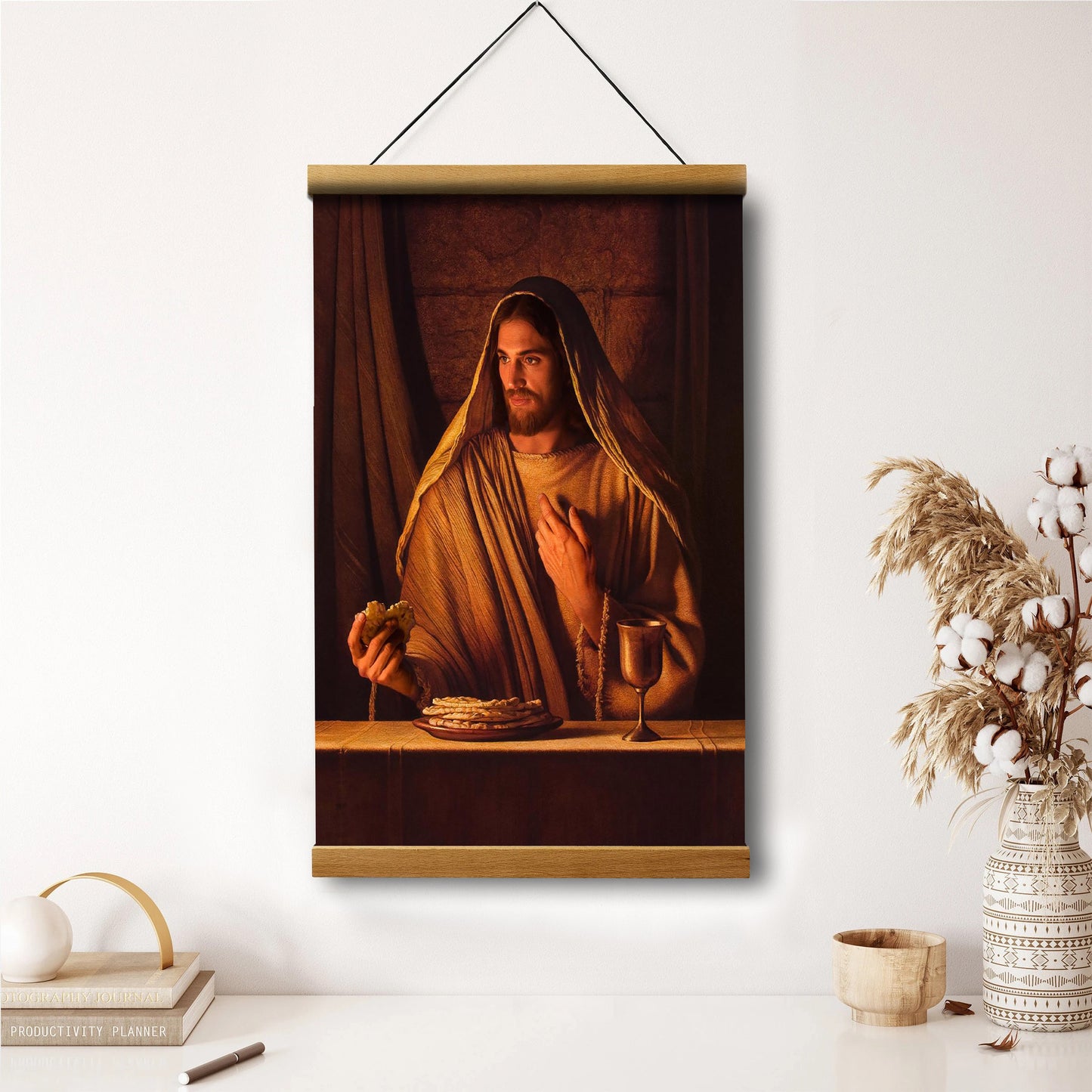 Bread Of Life Hanging Canvas Wall Art - Jesus Picture - Jesus Portrait Canvas - Religious Canvas