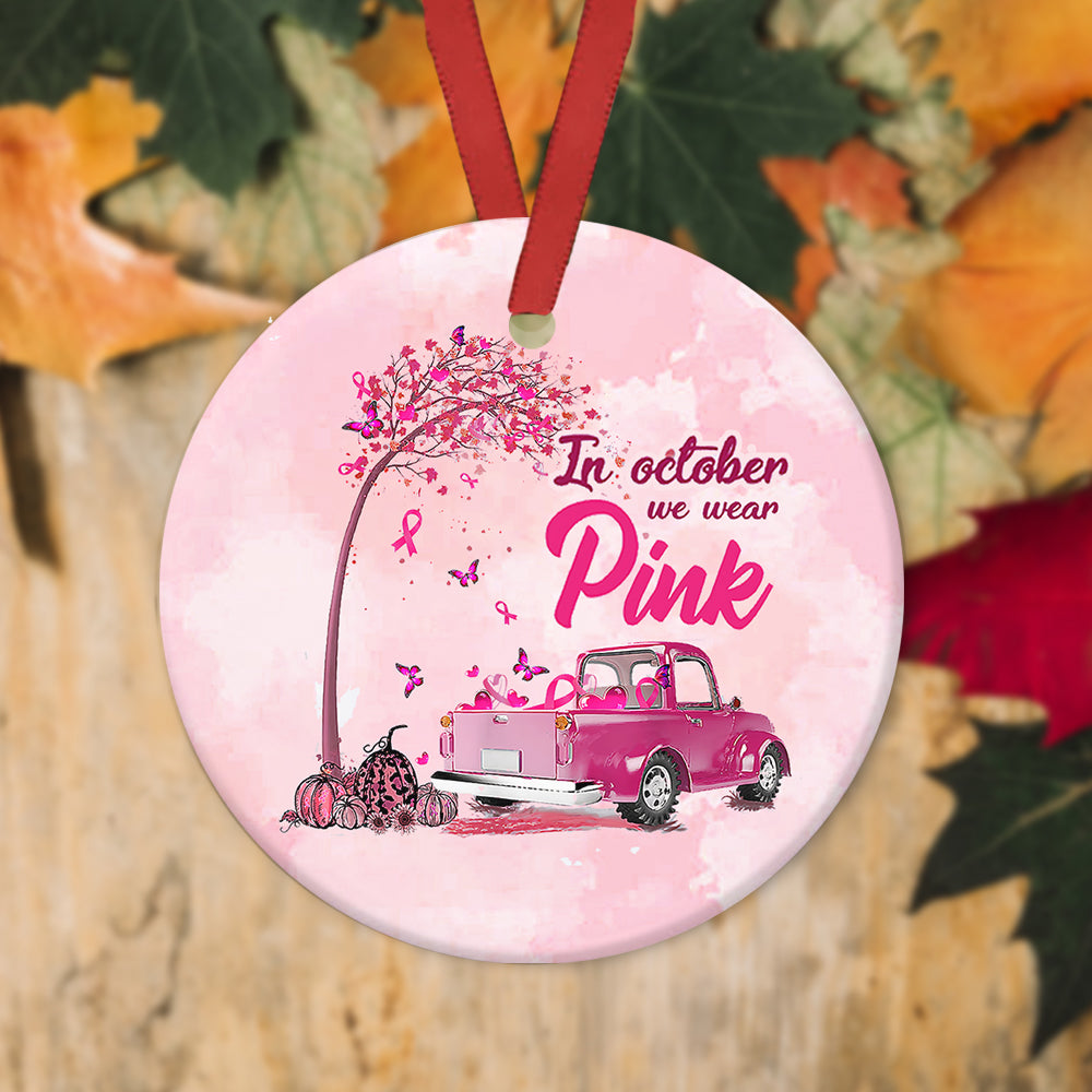 Breast Cancer Awareness October Ceramic Circle Ornament - Decorative Ornament - Christmas Ornament