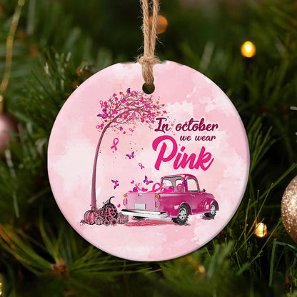 Breast Cancer Awareness October Ceramic Circle Ornament - Decorative Ornament - Christmas Ornament