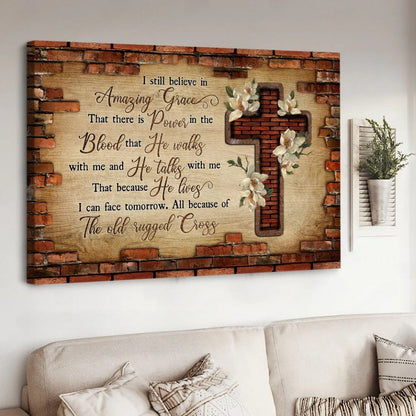 Brick Wall Jesus Cross The Old Rugged Cross Canvas Wall Art - Jesus Canvas Pictures - Christian Wall Posters