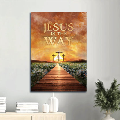 Bridge Painting Sunset Cross Symbol Jesus Is The Way Canvas Wall Art - Christian Gift