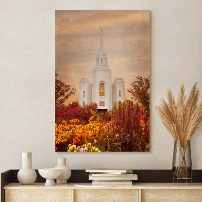 Brigham City Temple Fall Flowers Canvas Pictures - Jesus Canvas Art - Christian Wall Art