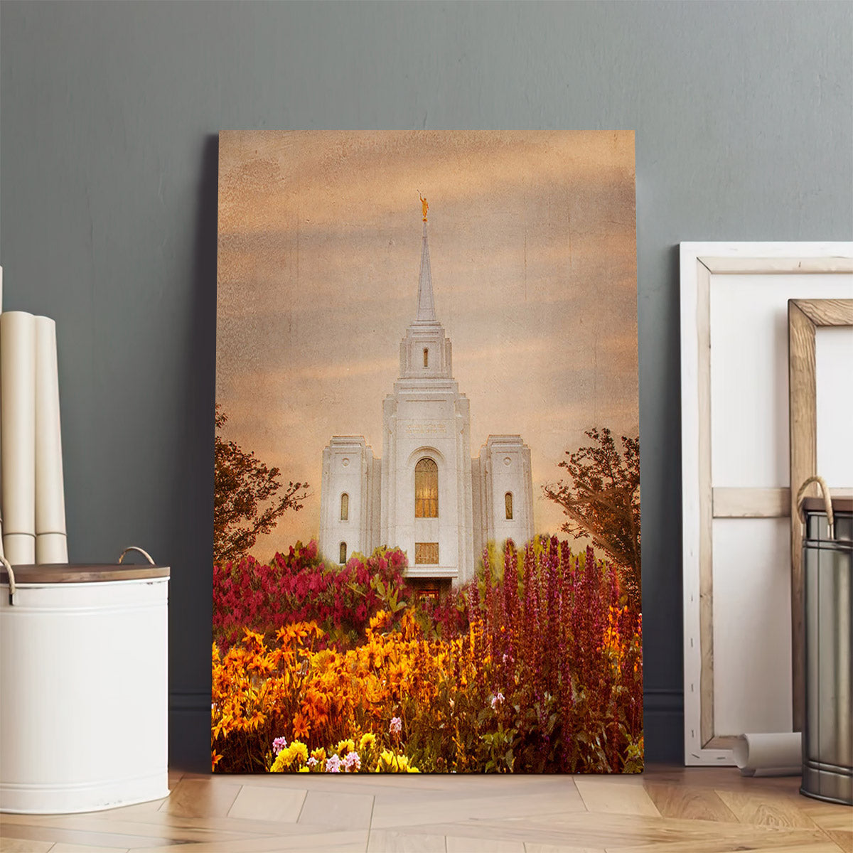 Brigham City Temple Fall Flowers Canvas Pictures - Jesus Canvas Art - Christian Wall Art