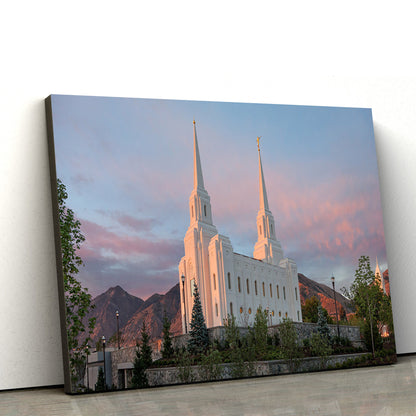 Brigham City Temple Sunrise Canvas Wall Art - Jesus Christ Picture - Canvas Christian Wall Art